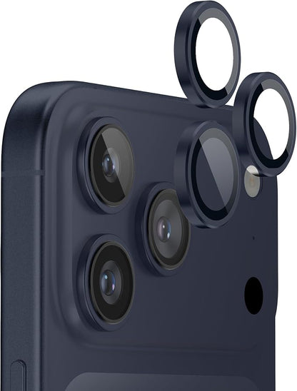 FLOLAB NanoArmour for iPhone 17 Pro Max/iPhone 17 Pro Camera Lens Protector - Anti-Reflective, Durable Tempered Glass with Aluminum Ring, TruColors, Ultra Clear, Easy Install - Deep Blue