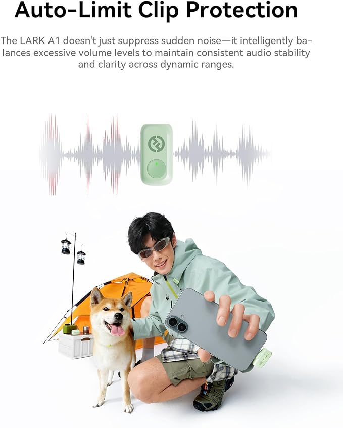 Hollyland Lark A1 Wireless Mini Microphone for iPhone & Android, 48kHz/24-bit, 3-Level Intelligent Noise Cancel, Microphone for YouTube, Podcast, Vlogging (Green, 2TX + 2RX + Charging Case)