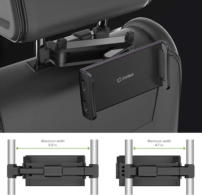 Cellet Upgraded Car Headrest Phone Holder – 360° Rotating Back Seat Mount for Smartphones & Tablets, Universal Hands-Free Cradle for Travel Entertainment