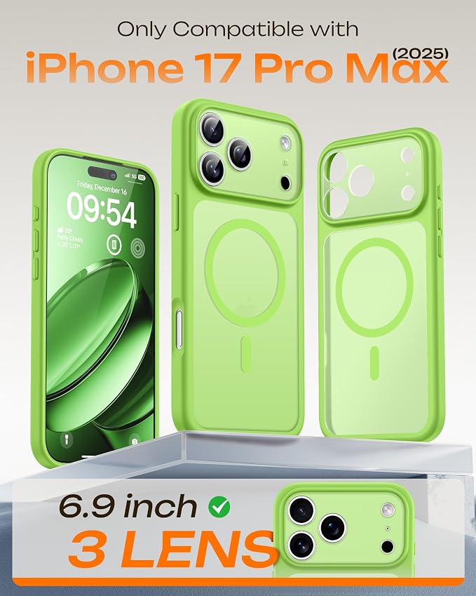 TOCOL for iPhone 17 Pro Max Case, Compatible with Magsafe Charger, Full Camera Protection, Translucent Matte for iPhone 17 Pro Max Phone Case 6.9 inch (Light Green)