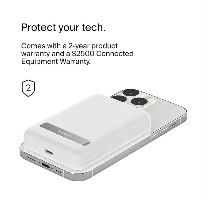 Belkin Portable Charger, Wireless Power Bank 5000 mAh MagSafe Charger 7.5W, Built-in Pop-up Kickstand - iPhone 17, Air, Pro, Pro Max, AirPods, Apple Watch, Google Pixel 10, etc. - White