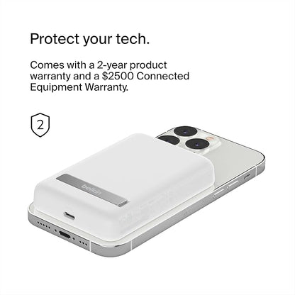 Belkin Portable Charger, Wireless Power Bank 5000 mAh MagSafe Charger 7.5W, Built-in Pop-up Kickstand - iPhone 17, Air, Pro, Pro Max, AirPods, Apple Watch, Google Pixel 10, etc. - White