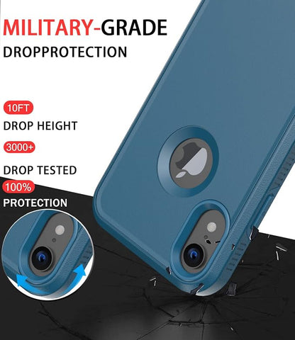 Diverbox for iPhone XR Case [Tempered Glass Screen Protector] [Shockproof] [Dropproof] Heavy Duty Protection Phone Case Cover for Apple iPhone XR Blue