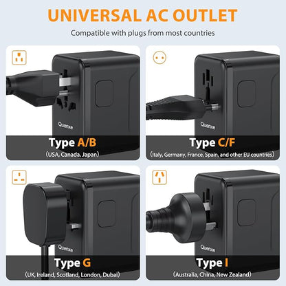 Universal Travel Adapter, International Power Adapter with 35W PD & QC Fast Charging, Travel Plug Adaptor Worldwide with 3 USB-C & 2 USB-A for USA to Europe UK France Germany Australia(Type C/G/A/I)
