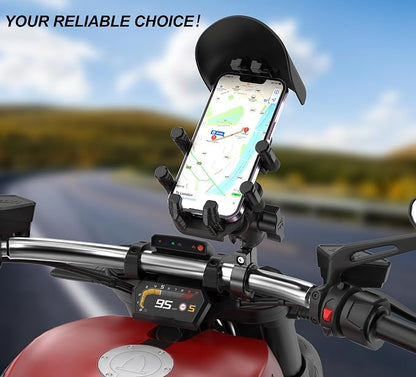 iMESTOU Anti-Vibration Motorcycle Phone Mount, Shock Damping Bike Cellphone Holder with 1" Ball Mount Base 720° Rotatable Fits for 12-32mm Handlebars, Widely Compatible with 5.4"-7.0" Smartphones