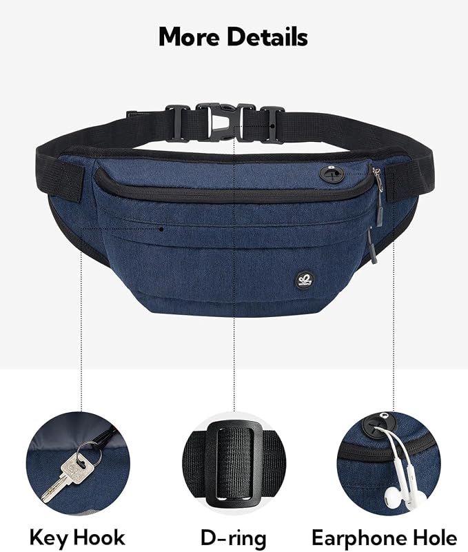 WATERFLY Running Belt Fanny Pack: Runner Marathon Jogging Waist Pack Sport Workout Exercise Fitness Phone Holder Belt for Men Women Jogger Slim Waistband Black