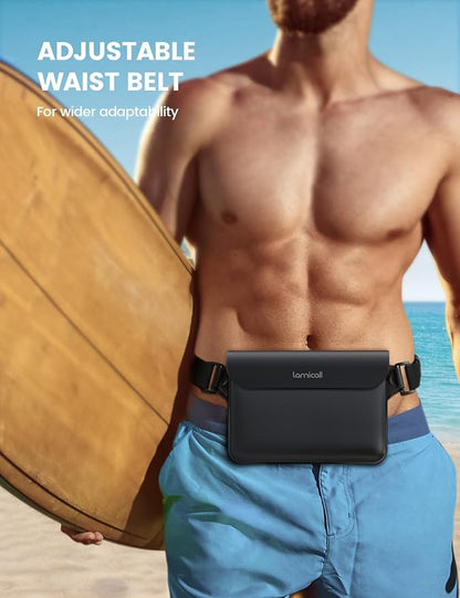 Lamicall Waterproof Fanny Pack Pouch [Elastic Waist Strap] - IPX8 Dry Bags Water Proof Pouch for Swimming, Beach, Kayaking, Cruise Ship Essentials, 8.7” for iPhone 17 16 15 Pro Max Air 2 Pack