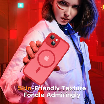 TOCOL Magnetic for iPhone 14 Case, Upgraded Full Camera Protection, Compatible with Magsafe, Drop Protection, Translucent Matte Back Bumper Phone Cover 6.1-Inch (Red)