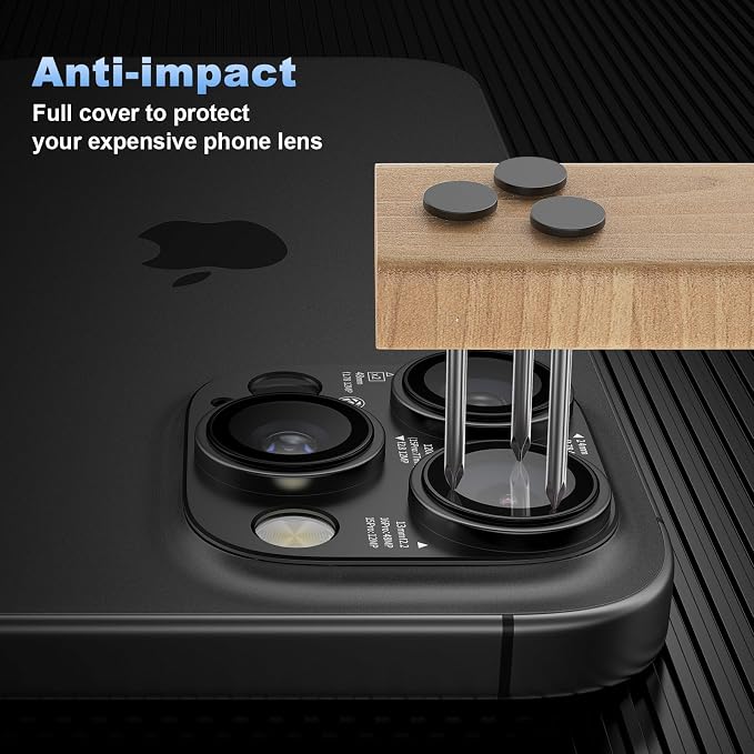 [2 PACK for iPhone 14/15/16 Pro & Pro Max Camera Lens Protector with parameters printing,Tempered Glass Camera Cover Screen - Black