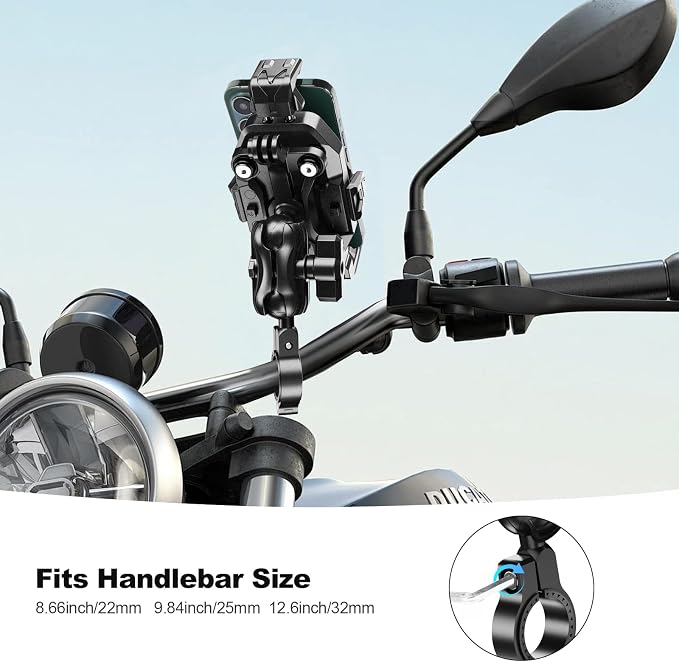 iMESTOU Motorcycle Phone Mount Anti-Vibration with 4 Shock Absorbers, Universal 22-32mm Handlebar Fit for Bikes/Motorcycles/EBikes, 720° Adjustable Heavy-Duty Phone Holder for 5.6”-7.4” Phones