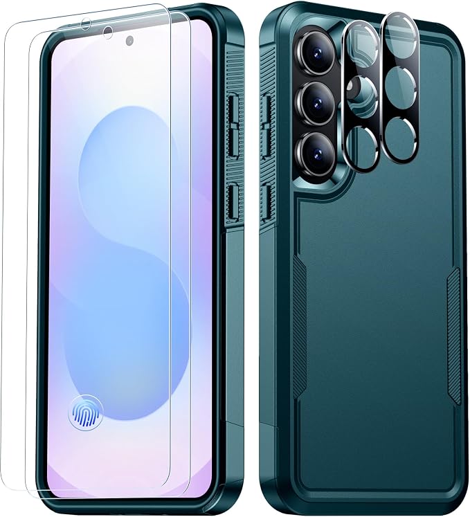 SPIDERCASE Designed for Samsung Galaxy S25 FE Case,[10 FT Military Grade Drop Protection],2 Pack [Tempered Glass Screen Protector+Camera Lens Protector] Heavy Duty Shockproof Case,Deep Green