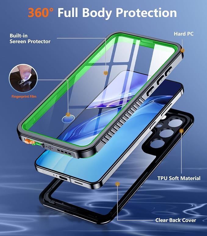 Temdan Designed for Samsung Galaxy S25 Plus Case Waterproof, Built-in Lens & Screen Protector Military Shockproof Dropproof IP68 Underwater Full Body Phone Case for Galaxy S25 5G Plus 6.7"-Green(2025)