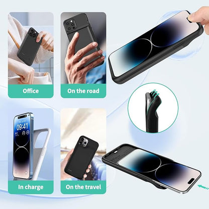 JCK 7000mAh Battery Case for iPhone 14 Plus 14 Pro Max 13 Pro Max 12 Pro Max Ultra Slim Battery Charging Case Rechargeable Anti Fall Protection Charger Cover 6.7'', Support Apple Pay, CarPlay, BX12