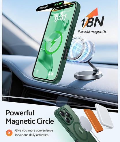 FNTCASE for iPhone 16 Pro Case: [Compatible with Magsafe] Translucent Matte Cases with [Full Camera Protection] [Screen Protector] Military Grade Shockproof Protective Phone Cover - Green