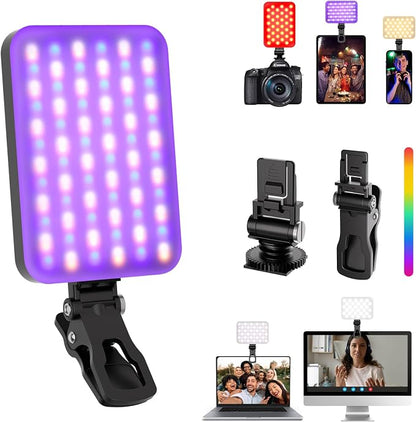 Selfie Light - BANSINE USB-Rechargeable RGB LED Phone Light - Portable Photo Light with 97+ CRI, 2500K-6500K Color Temperature for Video, Makeup, Live Streaming, and Photography
