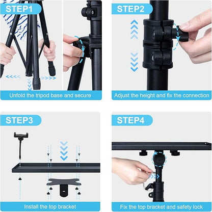 Projector Stand Tripod Adjustable, Laptop Height from 23.5 to 46.5 inches with Gooseneck Phone Holder, Floor for Office, Home, Stage, Studio, DJ Racks Holder Mount, 23.5inch-46.5inch