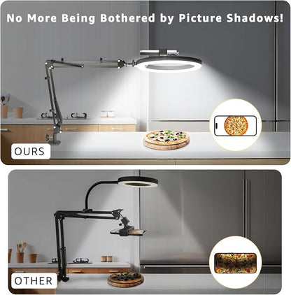 10" LED Ring Light with Overhead Phone Stand, CRI≥95 1200lm Dimmable Lighting, Adjustable Metal Arm with Remote & Phone Holder, for Streaming, Makeup, Zoom Calls, Photography