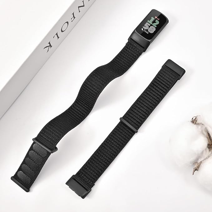 2 Pack Nylon Watch Bands Compatible with Fitbit Charge 5/Fitbit Charge 6 for Women Men, Velcro Sports Workout Replacement Soft Strap Wristbands Accessory for Charge 6/5 Fitness Tracker (5.9''-7.8'')