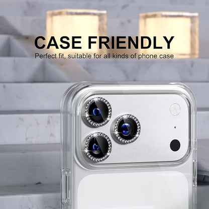 Choiche Compatible for iPhone 17 Pro/iPhone 17 Pro Max Camera Lens Protector Bling, 9H Tempered Glass Camera Cover Screen Protector Metal Ring Decoration Accessories (Diamond-Black)