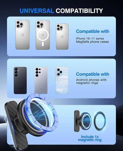 MoKo Dual Magnetic Phone Holder for Gym, 360°Adjustable Gym Phone Holder Magnet Compatible with MagSafe & iPhone 12-17 Series, Portable Phone Mount for Gym/Golf Cart/Car, Gym Accessories for Men Women