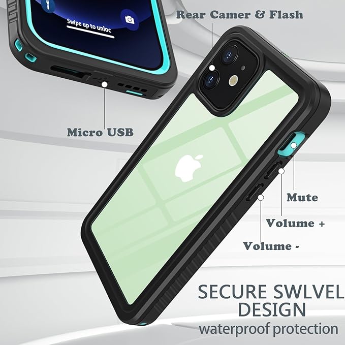 Diverbox for iPhone 12 Waterproof Case,Waterproof Shockproof Dustproof IP68 Full-Body Hard Case Built-in Screen Protector Underwater Outdoor Waterproof Cover for iPhone 12,6.1 in (Teal)