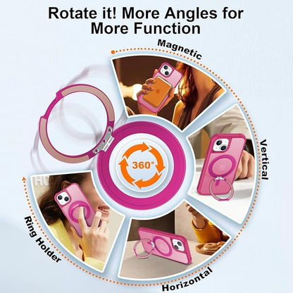 360° Magnetic Swivel Ring for iPhone 14 case, Built-in Metal Stand and Ring Holder, Magsafe Compatible, Military Grade Protection, Shock Resistant - Rose Pink