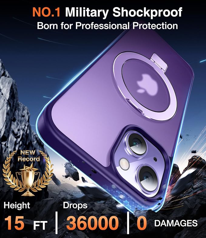 Chicfun 3-in-1 [Magnetic+Kickstand+Ring Holder] for iPhone 15 Case Stand Ring Holder Compatible with MagSafe, Magnetic Military Shockproof Protective iPhone 15 Phone Case Kickstand Cover Purple