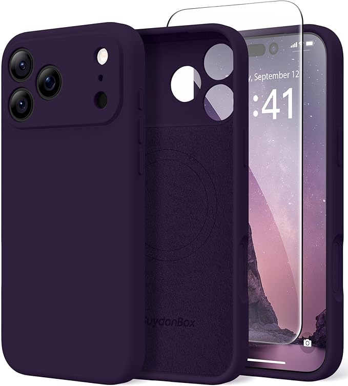 Magnetic for iPhone 17 Pro Max Case, Compatible with MagSafe, [Full Camera Protection][Screen Protector] Silicone Shockproof Protective Phone Case for iPhone 17 Pro Max 6.9", Deep Purple