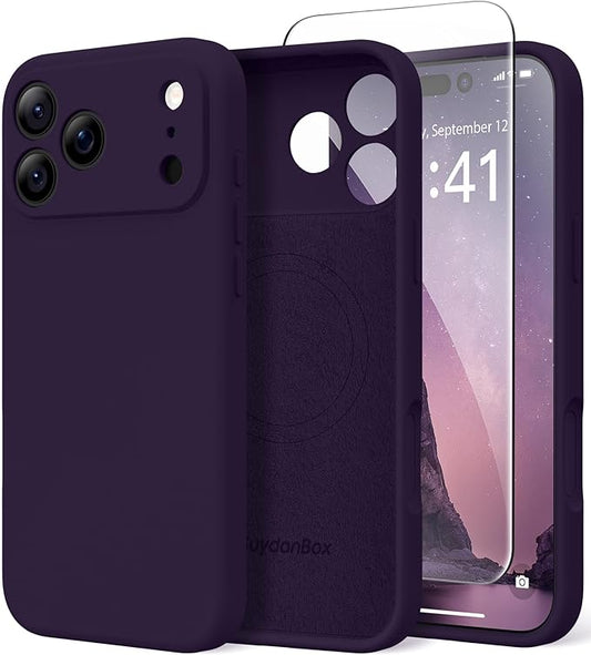 Magnetic for iPhone 17 Pro Case, Compatible with MagSafe, [Full Camera Protection][Screen Protector] Silicone Shockproof Protective Phone Case for iPhone 17 Pro 6.3", Deep Purple