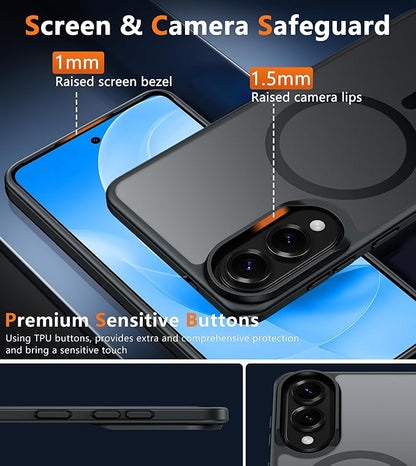 FNTCASE for Samsung Galaxy S25 Edge Case: [Compatible with Magsafe] Translucent Matte Cases with [Screen Protector] Military Grade Shockproof Protective Magnetic Phone Cover (Black 6.7 inch)