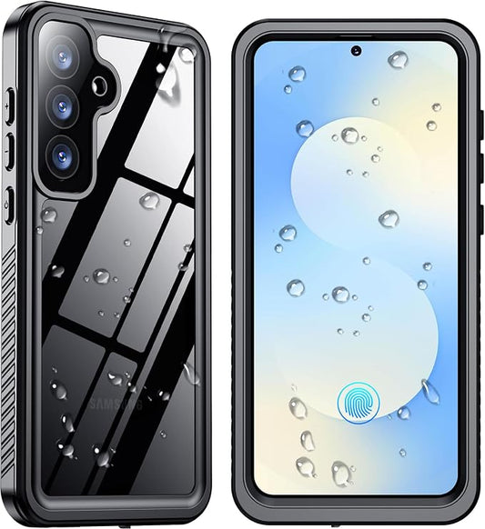 SPIDERCASE Designed for Samsung Galaxy S25 FE Case Waterproof,Built-in Screen & Camera Lens Protector[IP68 Underwater][Military Grade Shockproof] Full Body Protection Phone Case, Black/Clear