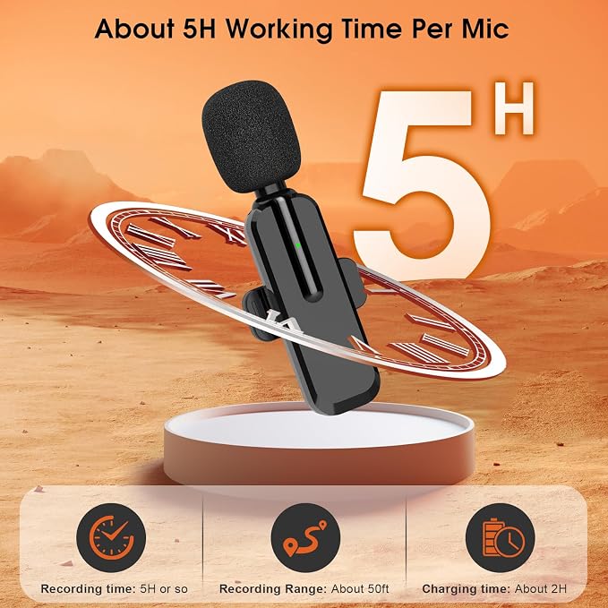 MAYBESTA Wireless Lavalier Microphone for iPhone, iPad, Android - Bluetooth Lapel Phone Mic for Video Recording - Mini Clip on Microphones for YouTube Podcast Interview(2-IN-1 Port)