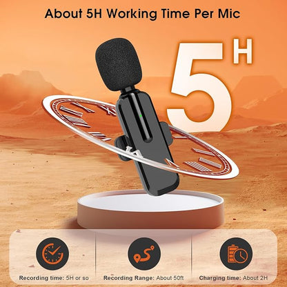 MAYBESTA Wireless Lavalier Microphone for iPhone, iPad, Android - Bluetooth Lapel Phone Mic for Video Recording - Mini Clip on Microphones for YouTube Podcast Interview(2-IN-1 Port)