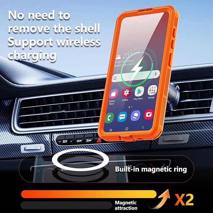 Omio Designed for Galaxy S26 Waterproof Case Compatible with MagSafe, Magnetic Waterproof Full Body IP68 Underwater Case Built-in Screen Protector Military Grade Shockproof Case for Men Women Orange