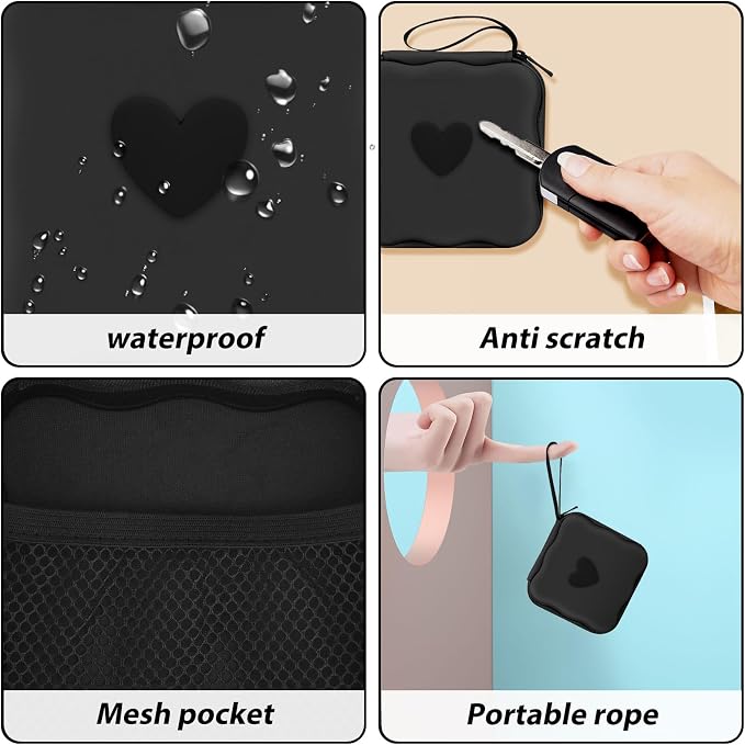 CameCosy DIY Phone Charger Case Storage Sets Cable Protector Earphone Wire Saver with Wave Travel Storage Bag, Cute Cable Charger Protector Cord Organizer for iPhone (Black Love Heart)