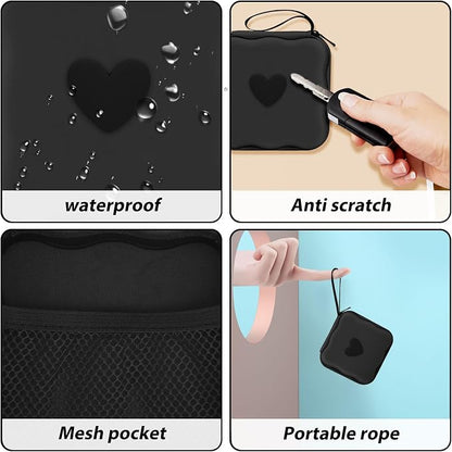 CameCosy DIY Phone Charger Case Storage Sets Cable Protector Earphone Wire Saver with Wave Travel Storage Bag, Cute Cable Charger Protector Cord Organizer for iPhone (Black Love Heart)