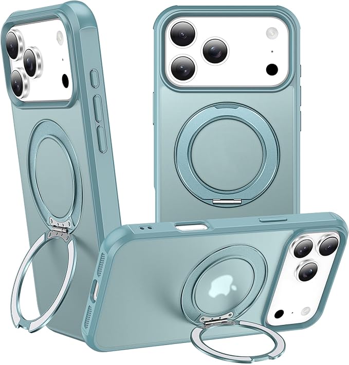 360° Magnetic Swivel Ring for iPhone 17 pro case, Built-in Metal Stand and Ring Holder, Magsafe Compatible, Military Grade Protection, Shock and Vibration Resistant-Lake Blue