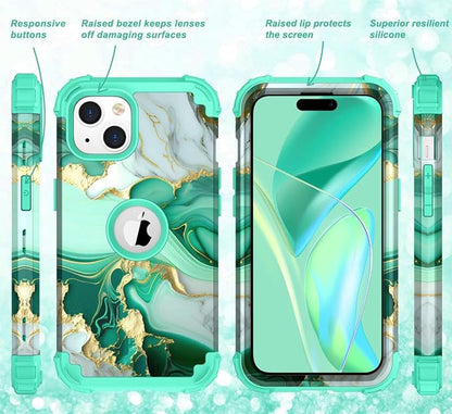 Hocase for iPhone 15 Case, Heavy Duty Shockproof Protection Soft Silicone Rubber Bumper+Hard Plastic Hybrid Protective Case for iPhone 15 (6.1" Display) 2023 - Mint Green