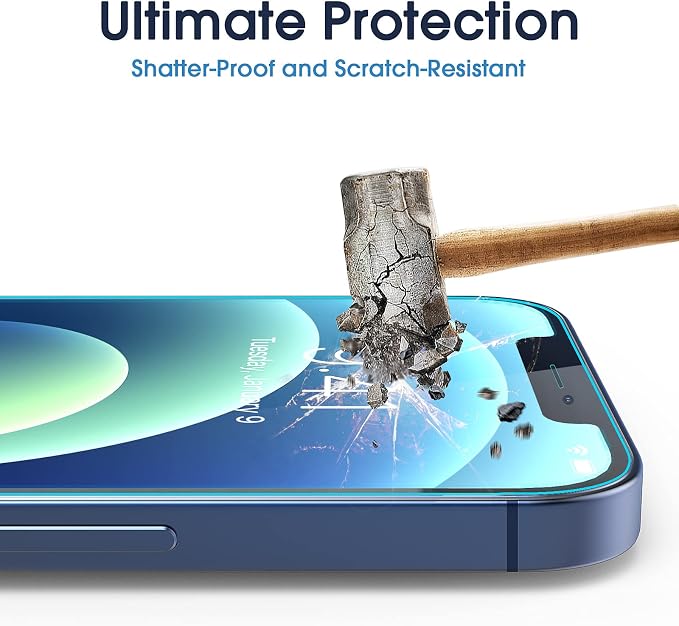 amFilm OneTouch Glass Screen Protector for iPhone 12 6.1"/ iPhone 12 Pro 6.1" with Easy Installation Kit, Tempered Glass, 2 Pack