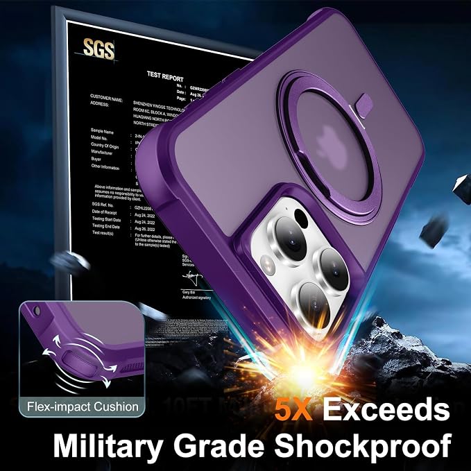 360° Magnetic Swivel Ring for iPhone 16 pro case, Built-in Metal Stand and Ring Holder, Magsafe Compatible, Military Grade Protection, Shockproof - Purple