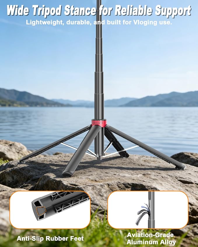 Magnetic Phone Tripod & Selfie Stick, 66.9" Adjustable Height, Strong Magnetic Mount, One-Button Unlock Tripod Design, Bluetooth Remote, Flexible Angles for Vlogging & Content Creation