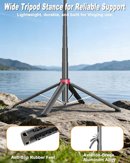 Magnetic Phone Tripod & Selfie Stick, 66.9" Adjustable Height, Strong Magnetic Mount, One-Button Unlock Tripod Design, Bluetooth Remote, Flexible Angles for Vlogging & Content Creation