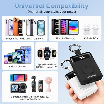 10000mAh Portable Charger,PD 22.5W Super Fast Charging Power Bank with Built-in Cables, Travel Keychain Battery Pack for iPhone 17/16/15/14/13/12,Apple Watch Ultra/11/10/9/8/7/6/SE (Black)