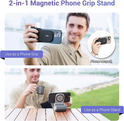 KIWIFOTOS Magnetic Phone Camera Grip for iPhone 17 Magsafe Handle with Bluetooth Remote & Tripod Mount Adapter for iPhone 16 15 Pro Max Samsung Smartphone Vlog Video Shooting