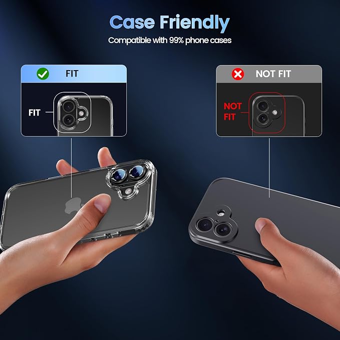 CACOE Camera Lens Protector for iPhone 16/16 Plus/17 - Metal Frame Tempered Glass Cover, [Anti-Scratch] [Drop-Proof][Strong-Adhesion] Camera Screen Cover (Black)
