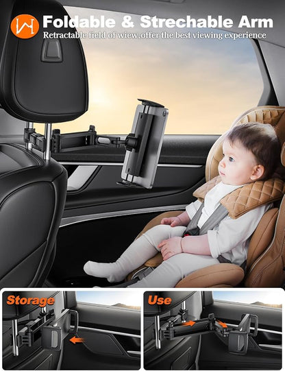 Tryone Car Headrest Tablet Holder Mount Stretchable Backseat Tablets Stand for Kids, Car Seat Mounts Compatible with iPad Pro 12.9 Air Mini, iPhone, Galaxy Tab, Switch, All 4.7-12.9" Screen Devices