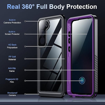 Temdan for Samsung Galaxy S23 Case,Waterproof Built-in Lens & Screen Protector[Full Body Shockproof][12 FT Military Drop Proof][Dustproof][IP68 Underwater] Case for Galaxy S23 5G-Purple