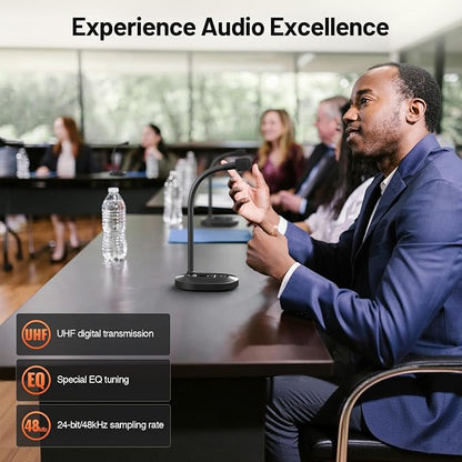 4-Channel Wireless Conference Microphone System, UHF Compact Cordless Mic Set w/ 4x10 Frequencies, 200ft Range, 4 Gooseneck Mics for Lecture, Church, Conference, Public Speaking (MWM-41-4G)