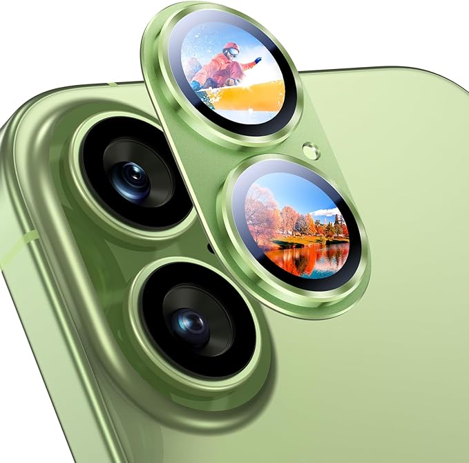Uyiton Compatible with iPhone 17 Camera Lens Protector - [Not Easy to Break][Strong Adsorption][Case-Friendly] Metal Tempered Glass Rear Camera Screen Cover - Sage