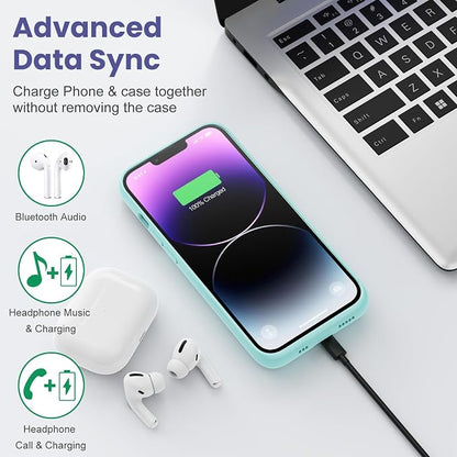 Feob Battery Case for iPhone 13/13 Pro/14,[2025 Upgraded] 7500 mAh Ultra-Slim Portable Extended Charger Cover for iPhone 13/13 Pro/14 Charging Case (6.1 Inch)-Green